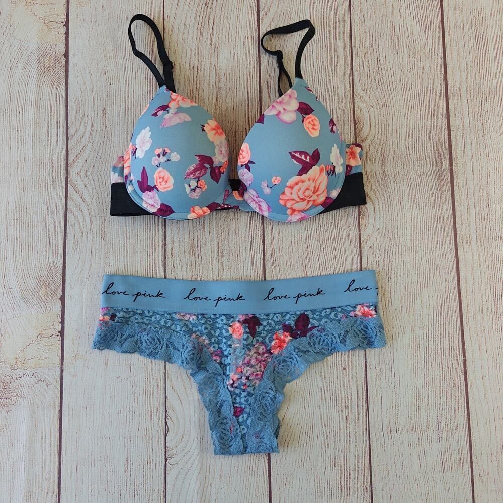 PINK Victoria's Secret Wear Everywhere floral push up bra set sz 32C/XS
